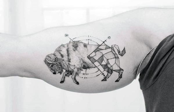 Inner Arm Bicep Unique Mens Buffalo Geometric Tattoo