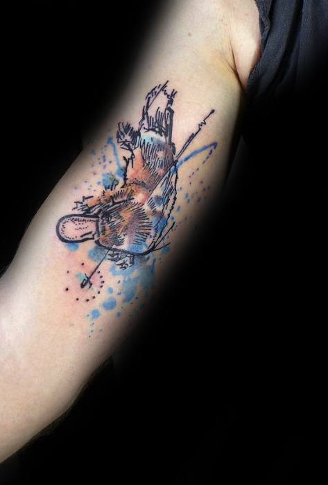 Inner Arm Bicep Watercolor Guys Tattoos With Platypus Design