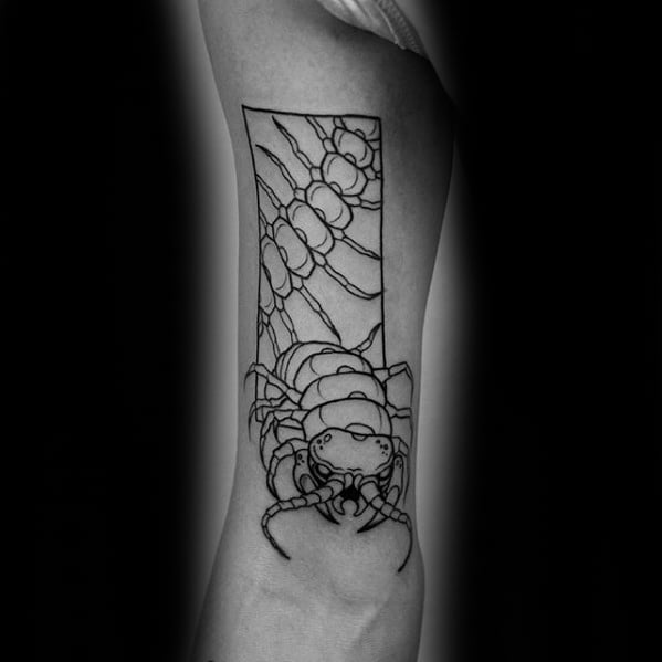 Inner Arm Black Ink Outline Centipede Tattoo Ideas For Males