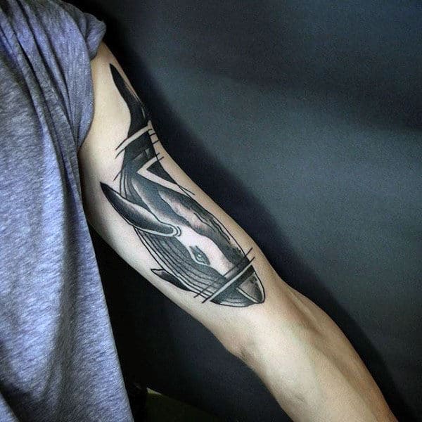 Inner Arm Dark Shaded Black Ink Whale Inner Arm Bicep Tattoo Ideas