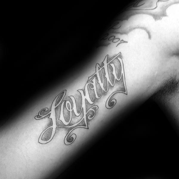 Inner Arm Loyalty Male Negative Space Tattoos