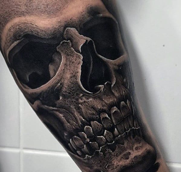 Inner Arm Male Hyper Realistic Skull Tattoo
