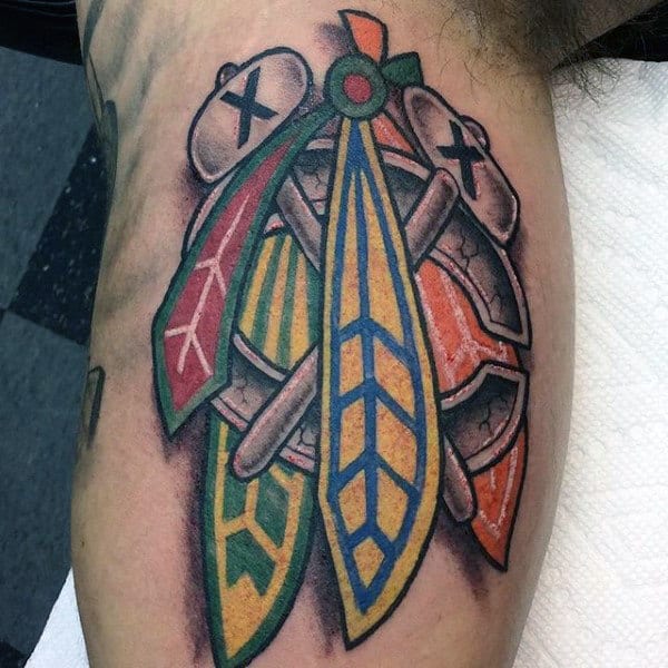 Inner Arm Mens Bicep Chicago Blackhawks Tattoo Designs