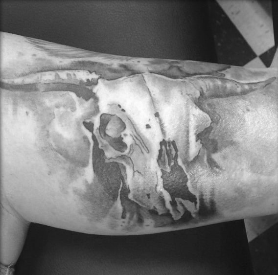 Inner Bicep Guys Bull Skull Tattoo