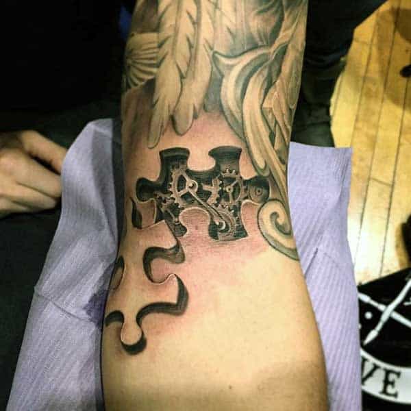 Inner Elbow 3d Puzzle Tattoo For Men
