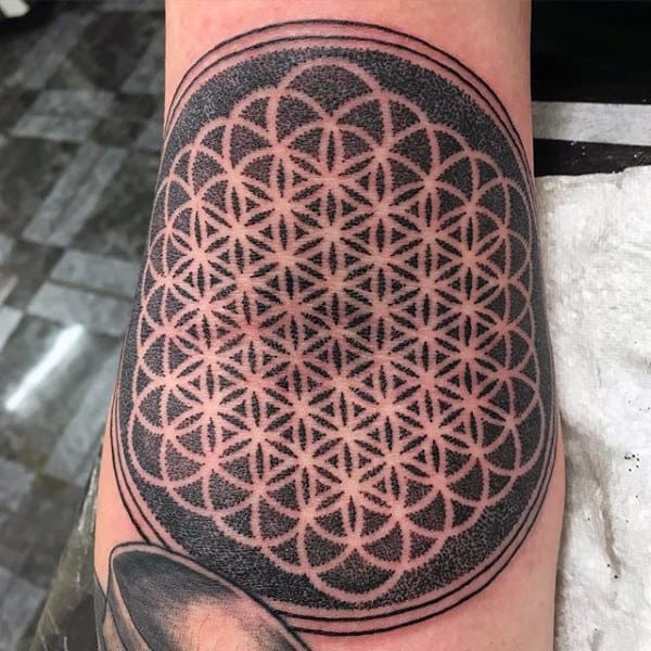 Inner Elbow Mens Flower Of Life Dotwork Tattoos