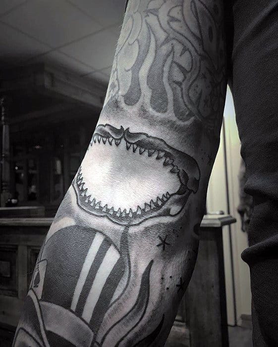 Inner Elbow Mens Shark Jaw Tattoos
