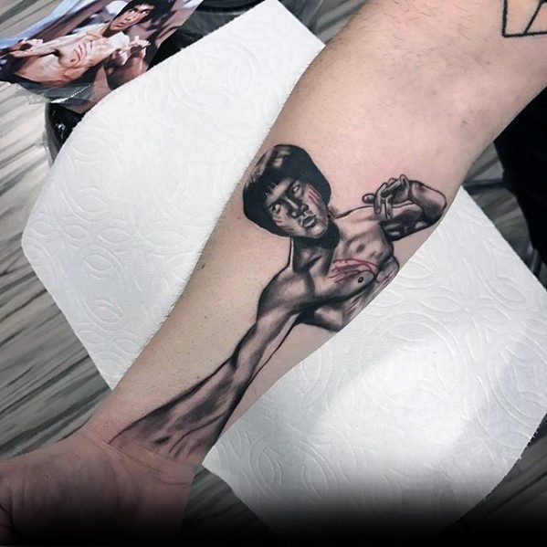 Inner Forearm 3d Bruce Lee Male Tattoos