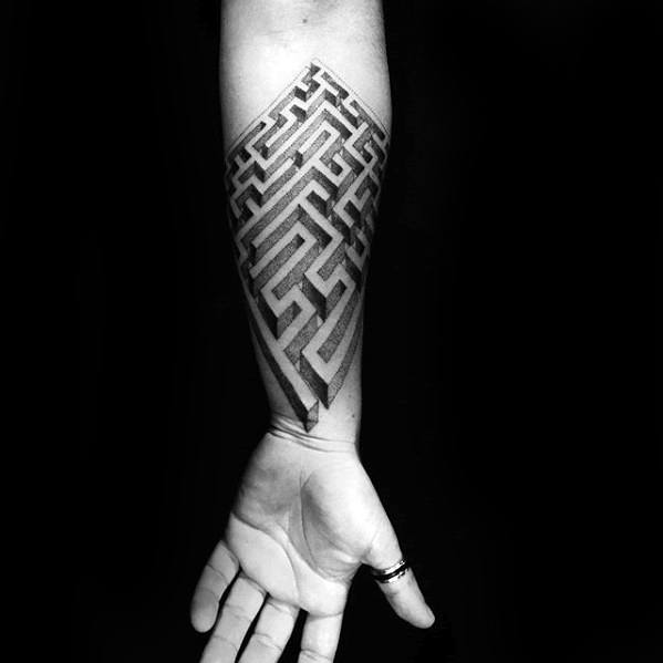Inner Forearm 3d Guys Maze Tattoos