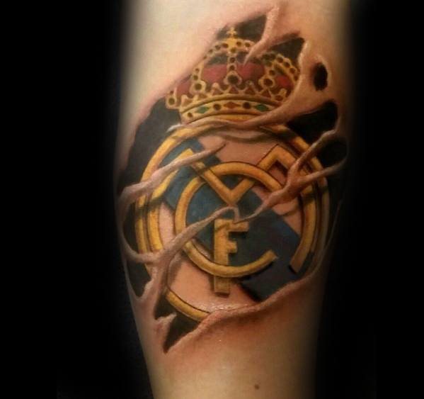 Inner Forearm 3d Guys Tattoos With Real Madrid Design
