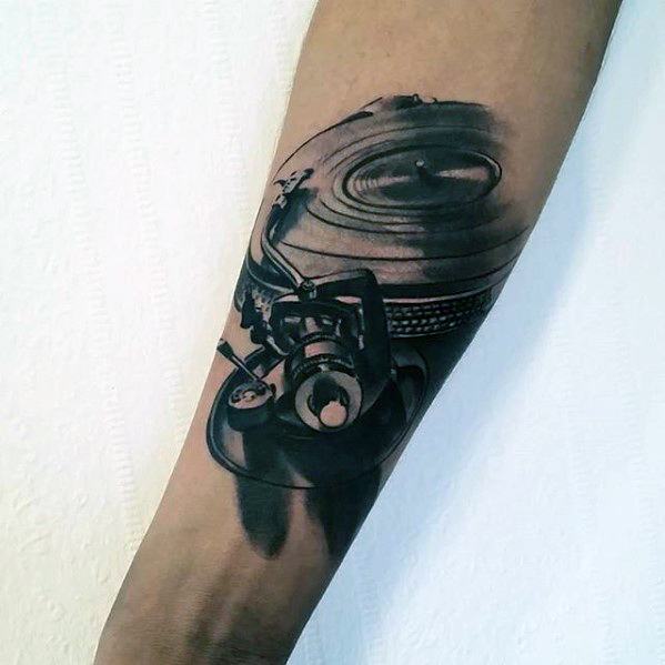 Inner Forearm 3d Guys Vinyl Record Tattoos