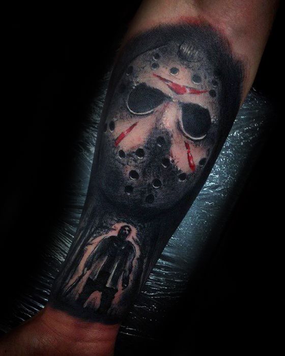 Inner Forearm 3d Jason Mask Mens Tattoo Friday The 13th Ideas