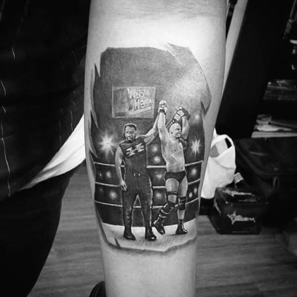 Inner Forearm 3d Male Wrestling Tattoo Design Inspiration
