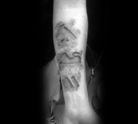 Inner Forearm 3d Stone Male Hieroglyphics Tattoo Ideas