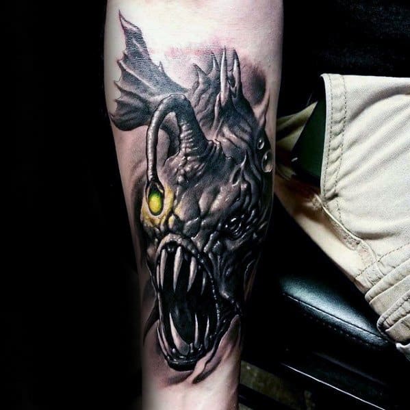 Inner Forearm Angler Fish Mens Tattoo Ideas