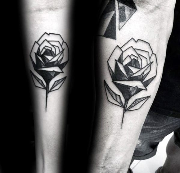 Inner Forearm Back Ink Guys Geometric Rose Tattoo Inspiration