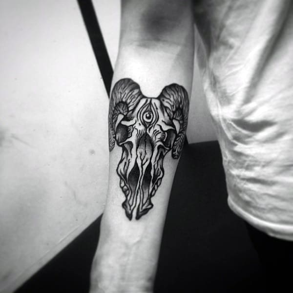 Inner Forearm Baphomet Skull Head On Male