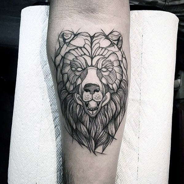 Inner Forearm Bear Mens Sketch Tattoo Ideas