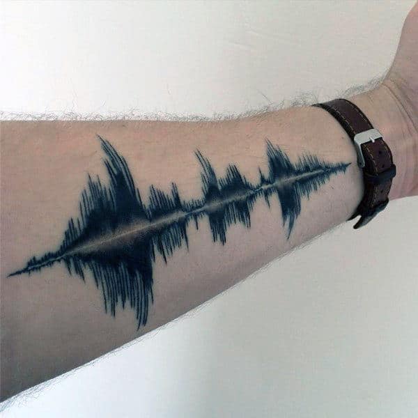 Inner Forearm Blue Ink Soundwave Tattoos For Guys