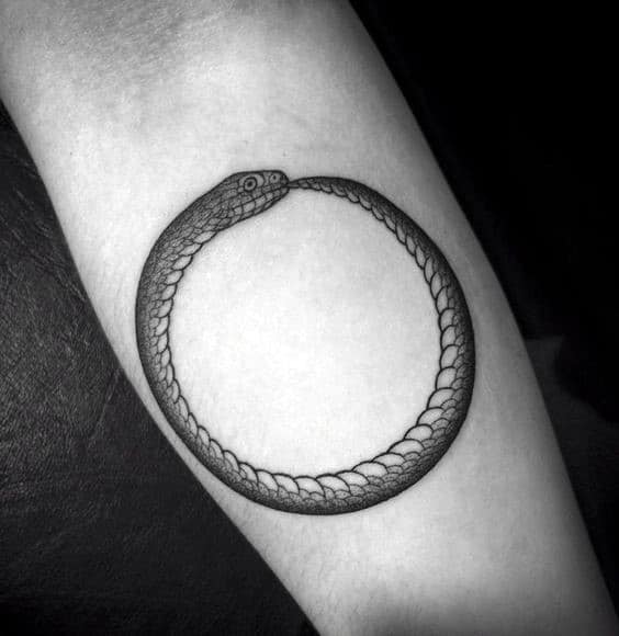 Inner Forearm Classic Guys Ouroboros Snake Tattoos