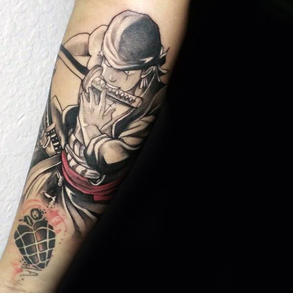 Inner Forearm Cool One Piece Tattoo Anime Design Ideas For Male