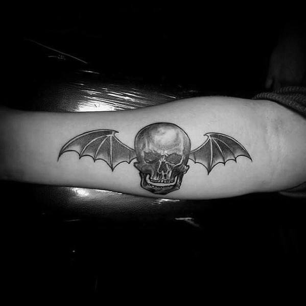 Inner Forearm Deathbat Shaded Male Tattoo Design Ideas