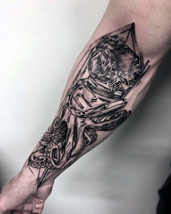 Inner Forearm Diving Helmet Tattoo Design Ideas For Males