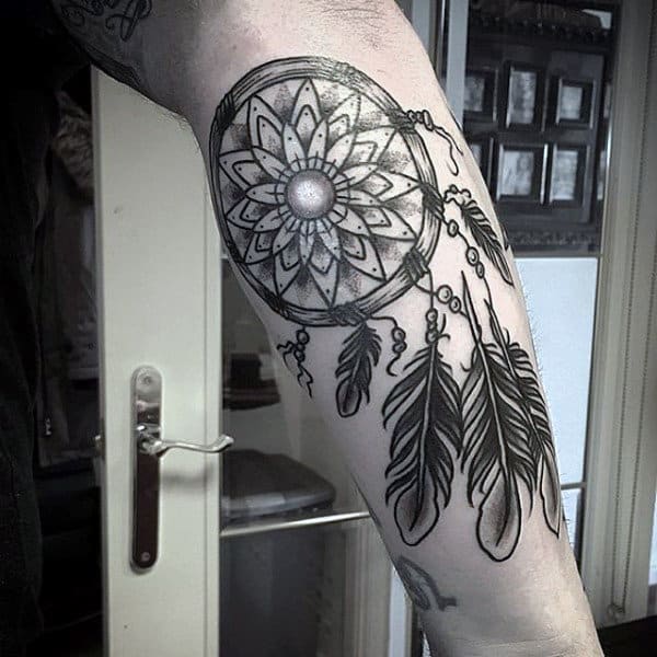 Inner Forearm Dreamcatcher Black Ink Male Tattoos