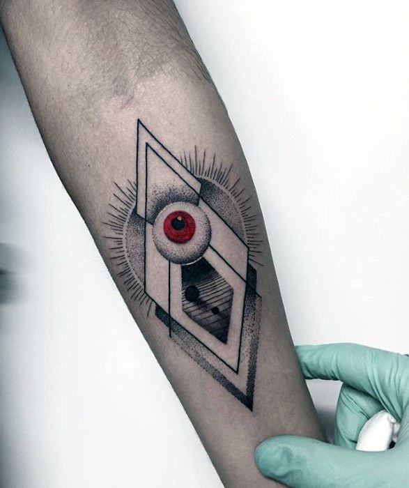Inner Forearm Geometric Eye Ball Mens Small Detailed Tattoos
