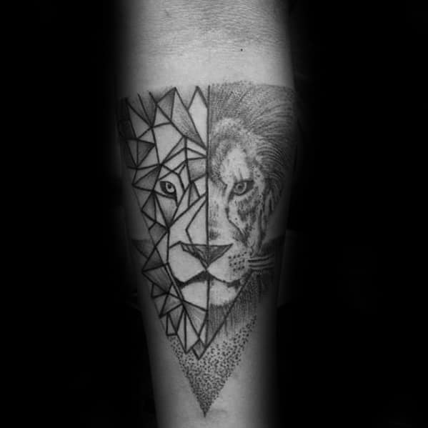 Inner Forearm Geometric Lion Guys Tattoo Designs
