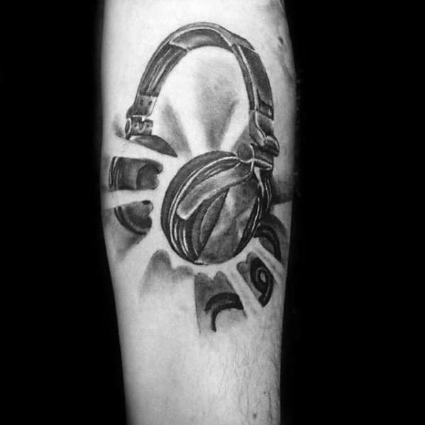 Inner Forearm Glowing Headphones Guys Tattoo Ideas