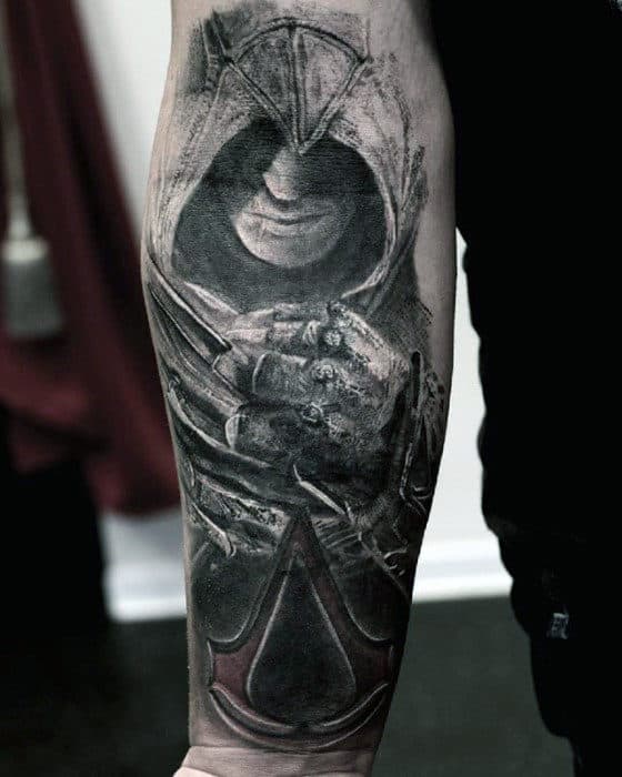 Inner Forearm Guys Assassins Creed Character Tattoo Design Inspiration