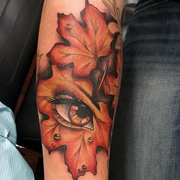 Inner Forearm Guys Fall Leaves Tattoos