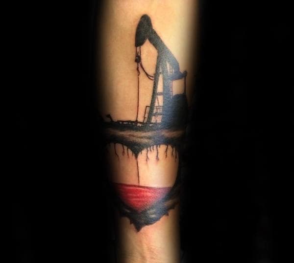 Inner Forearm Guys Oilfield Heart Pumping Blood Tattoo Design