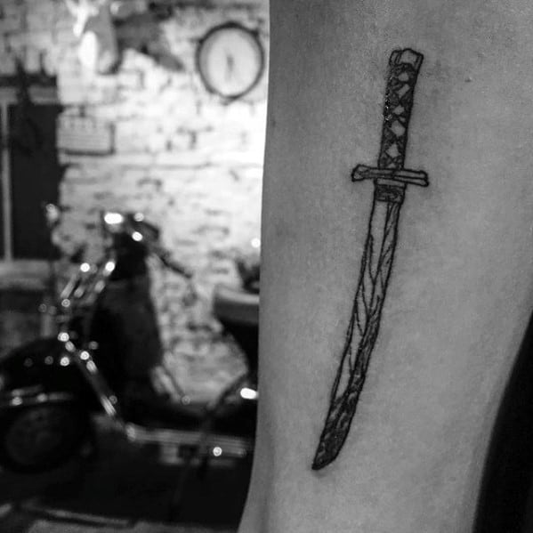 Inner Forearm Guys Small Manly Sword Tattoo