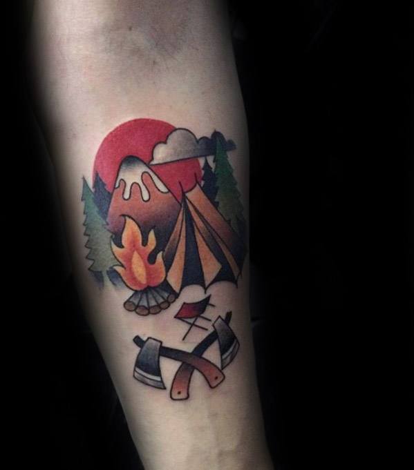 Inner Forearm Guys Tent Tattoo Deisgns