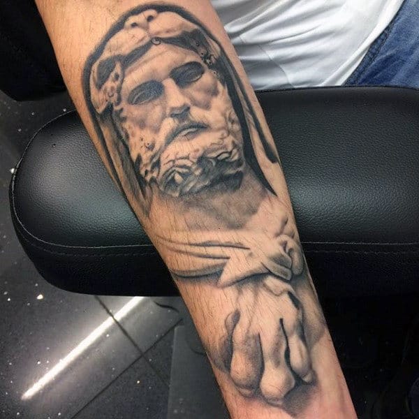 Inner Forearm Hercules Shaded Mens Tattoo Ideas