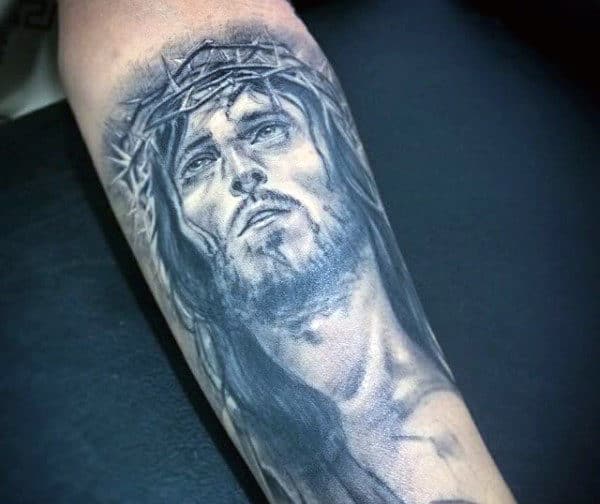 Inner Forearm Jesus Christian Tattoos For Guys