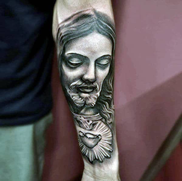 Inner Forearm Jesus Sacred Heart Tattoo Ideas For Guys