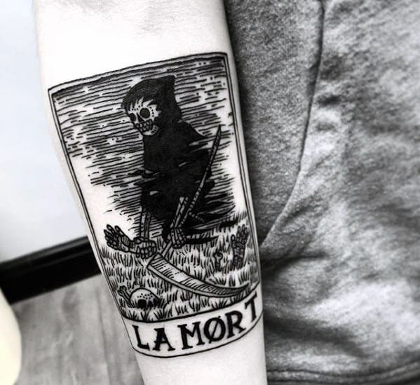 Inner Forearm La Morte Tarot Male Tattoo Designs