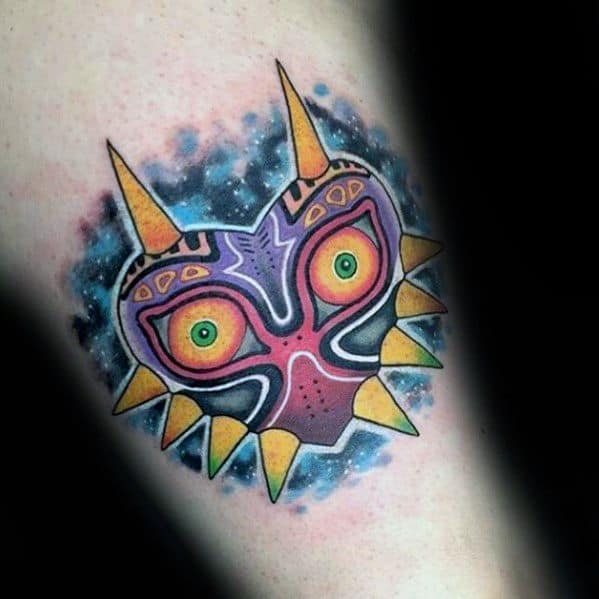 Inner Forearm Majoras Mask Tattoo Design On Man