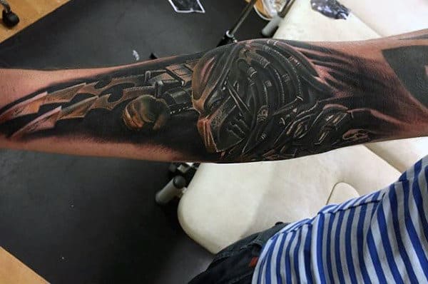 Inner Forearm Male 3d Predator Tattoo Design Ideas