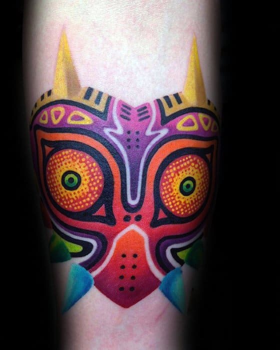 Inner Forearm Male Majoras Mask Tattoo Design Inspiration