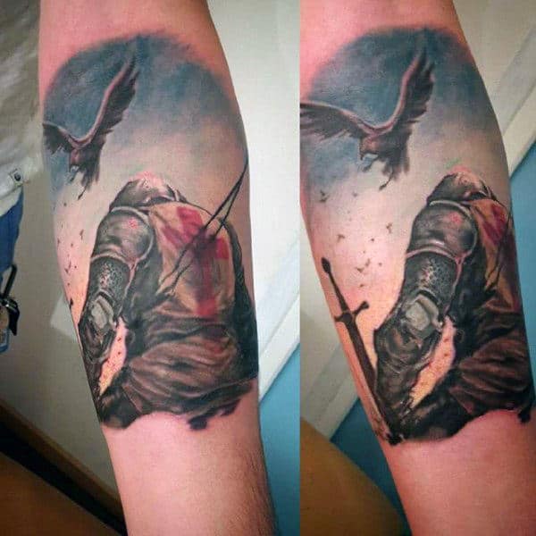 Inner Forearm Male Old English Tattoos Of Knights