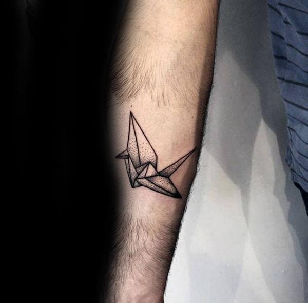 Inner Forearm Male Origami Swan Tattoo