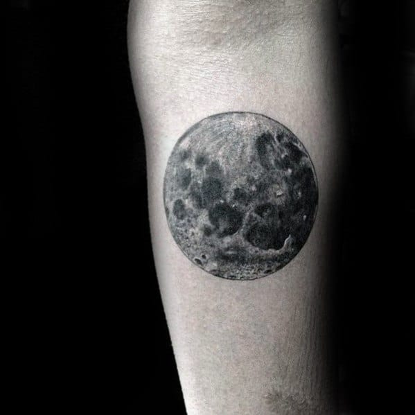 Inner Forearm Male Realistic Moon Tattoo Design Ideas