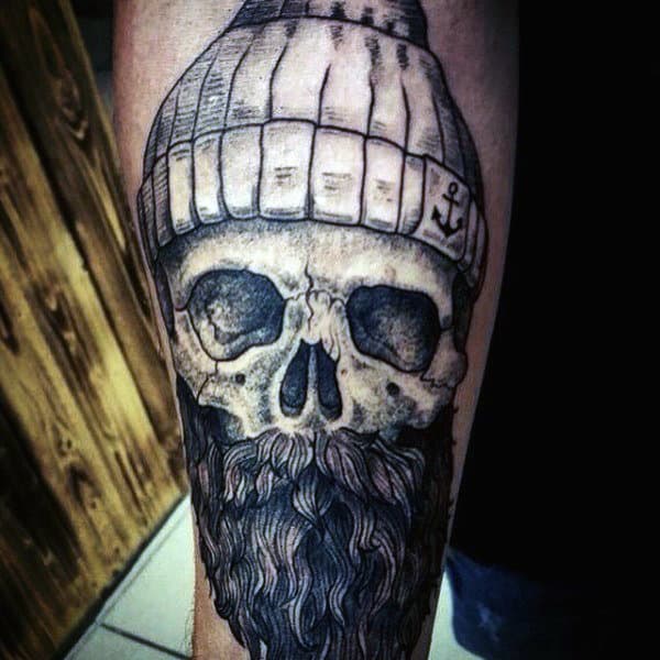 Inner Forearm Male Sailor Skull Tattoo