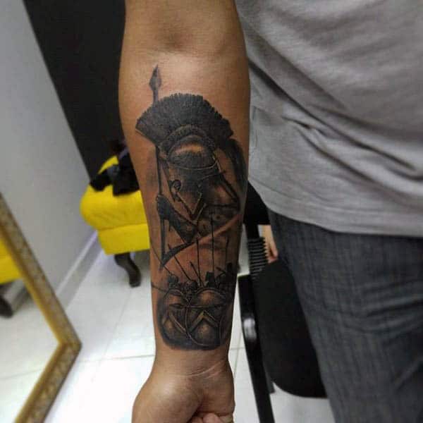 Inner Forearm Male Spear Spartan Tattoos