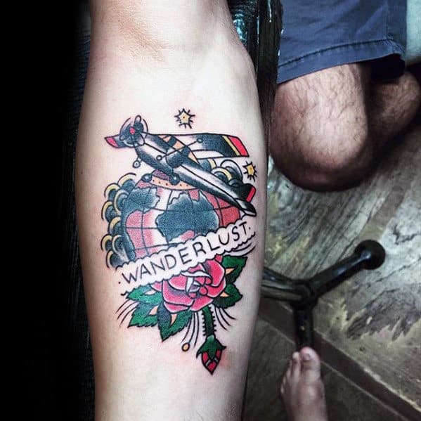 Inner Forearm Male Traditional Wanderlust Themed Tattoos