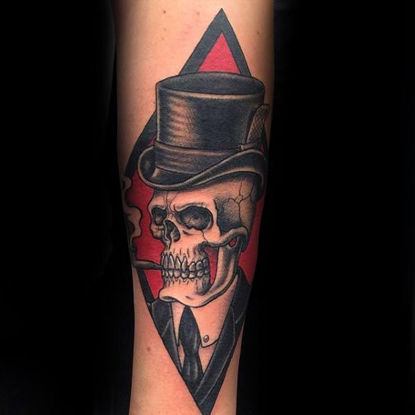 Inner Forearm Male With Cool Top Hat Tattoo Design